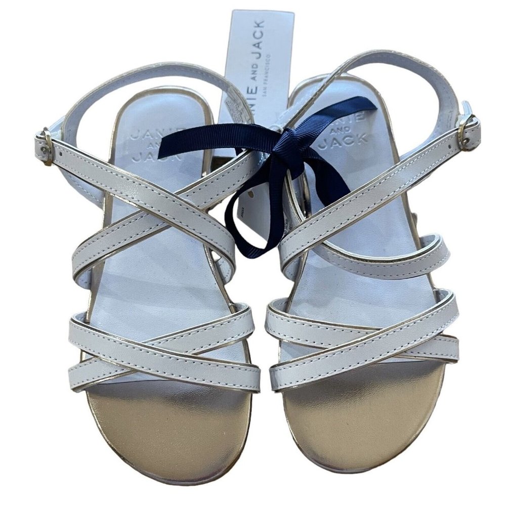 Janie And Jack Sandals Girls Size 10 Strappy White Flat Buckle Party